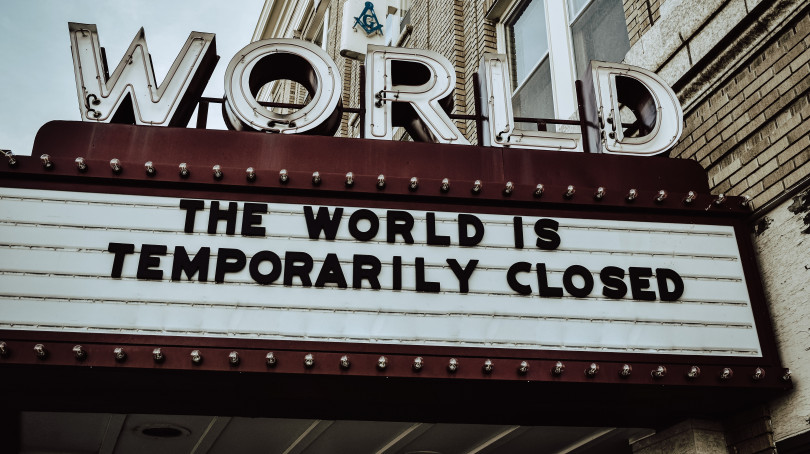 The world is temporarily closed. Picture of a movie theatre.