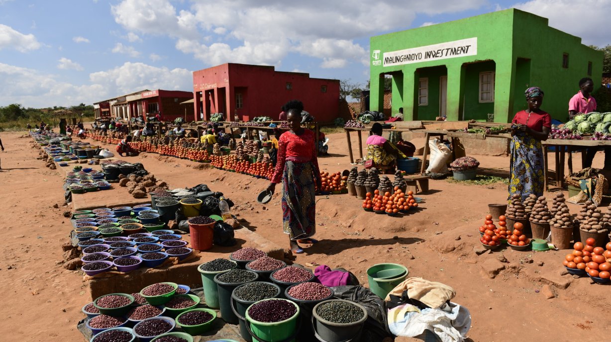 Marché de produit frais, dans un village aux abords du Parc national de Kasungu, au Malawi. Photo : Lex Hes & Boundless Southern Africa via Flickr