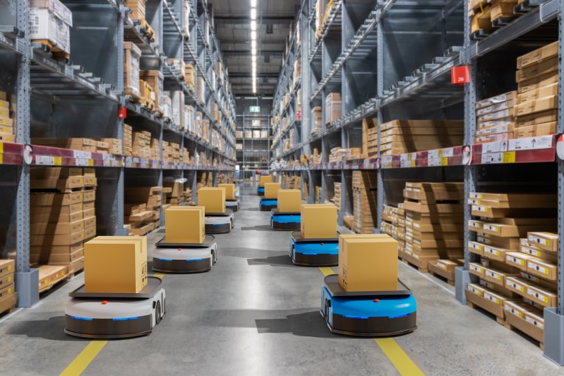 Parcel delivery workshop with delivery robots