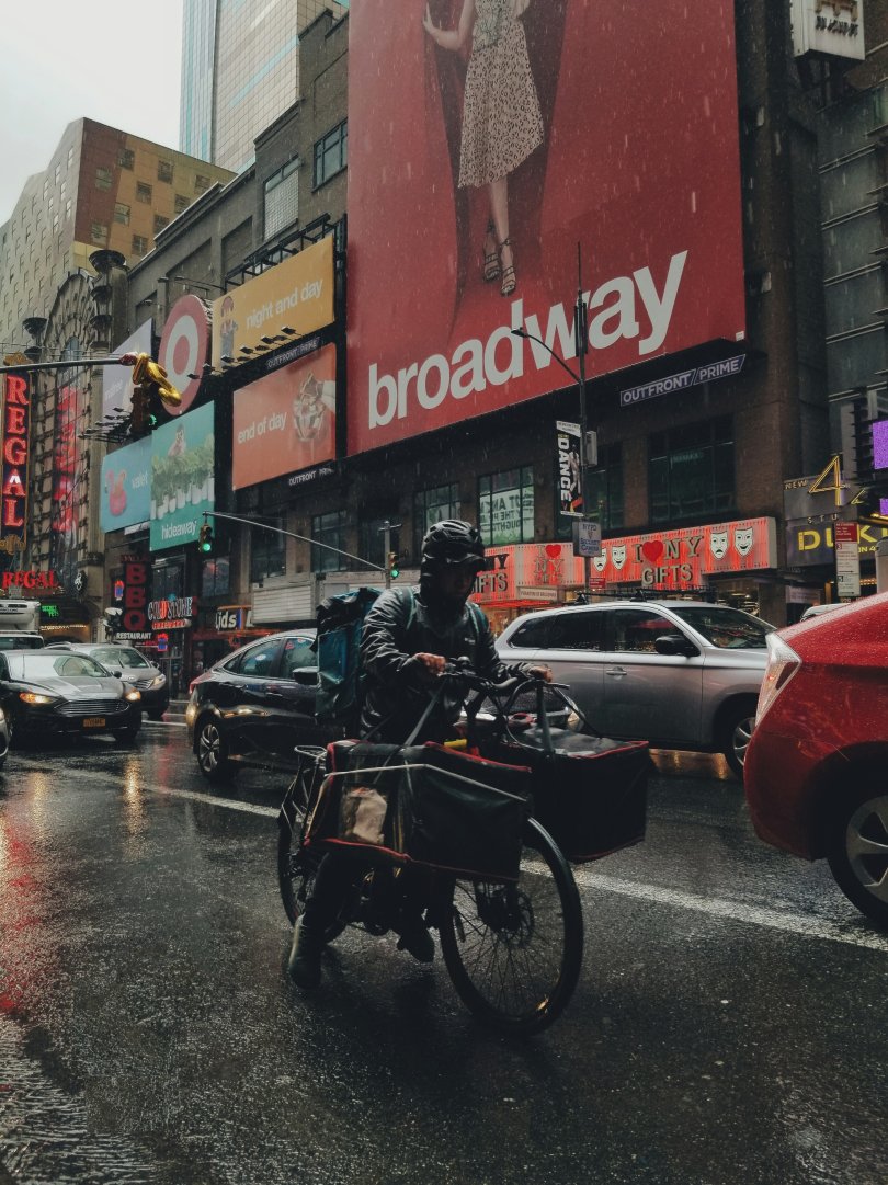 Bicycle delivery in the rain in New York City