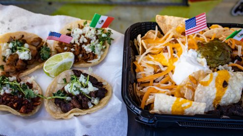 a dish of Mexican origin and another of American origin as indicated by flags show the differences in the diet of these two countries